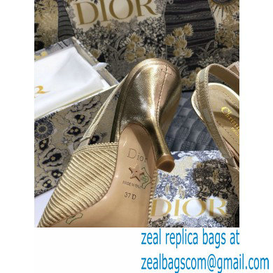 Dior Heel 9.5cm J'Adior Metallic Thread Embroidered Slingback Pumps Beige 2020