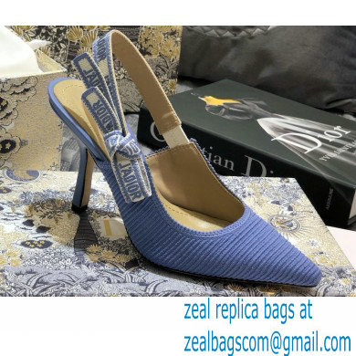 Dior Heel 9.5cm J'Adior Metallic Thread Embroidered Slingback Pumps Blue 2020