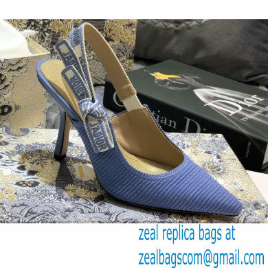 Dior Heel 9.5cm J'Adior Metallic Thread Embroidered Slingback Pumps Blue 2020 - Click Image to Close