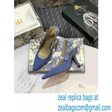 Dior Heel 9.5cm J'Adior Metallic Thread Embroidered Slingback Pumps Blue 2020