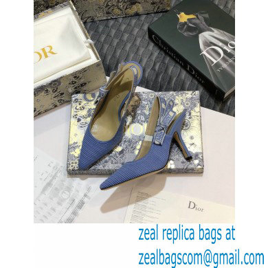 Dior Heel 9.5cm J'Adior Metallic Thread Embroidered Slingback Pumps Blue 2020 - Click Image to Close