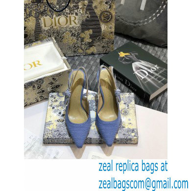 Dior Heel 9.5cm J'Adior Metallic Thread Embroidered Slingback Pumps Blue 2020 - Click Image to Close