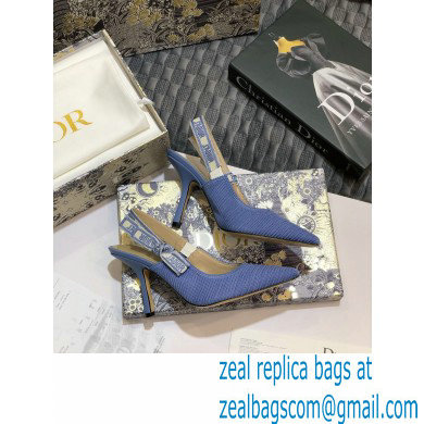 Dior Heel 9.5cm J'Adior Metallic Thread Embroidered Slingback Pumps Blue 2020 - Click Image to Close