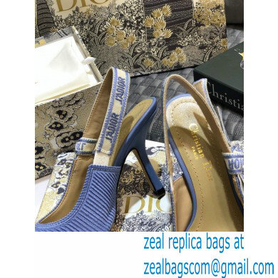 Dior Heel 9.5cm J'Adior Metallic Thread Embroidered Slingback Pumps Blue 2020 - Click Image to Close