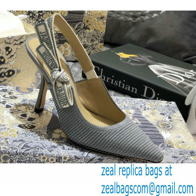 Dior Heel 9.5cm J'Adior Metallic Thread Embroidered Slingback Pumps Gray 2020