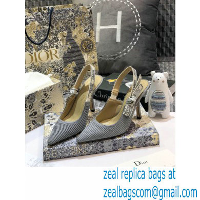 Dior Heel 9.5cm J'Adior Metallic Thread Embroidered Slingback Pumps Gray 2020 - Click Image to Close