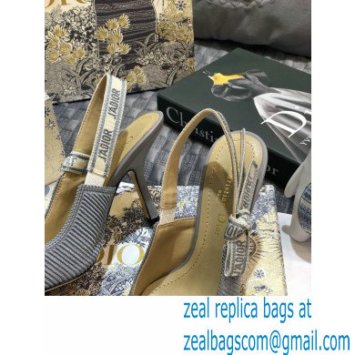 Dior Heel 9.5cm J'Adior Metallic Thread Embroidered Slingback Pumps Gray 2020