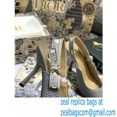 Dior Heel 9.5cm J'Adior Metallic Thread Embroidered Slingback Pumps Gray 2020