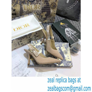 Dior Heel 9.5cm J'Adior Metallic Thread Embroidered Slingback Pumps Nude 2020 - Click Image to Close