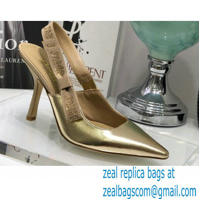 Dior Heel 9.5cm Rhinestone J'Adior Slingback Pumps Metallic Gold 2020