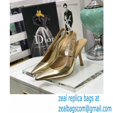 Dior Heel 9.5cm Rhinestone J'Adior Slingback Pumps Metallic Gold 2020