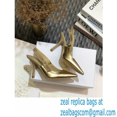 Dior Heel 9.5cm Rhinestone J'Adior Slingback Pumps Metallic Gold 2020