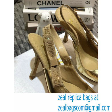 Dior Heel 9.5cm Rhinestone J'Adior Slingback Pumps Metallic Gold 2020 - Click Image to Close