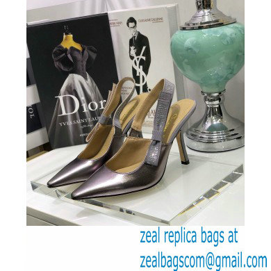Dior Heel 9.5cm Rhinestone J'Adior Slingback Pumps Metallic Silver 2020 - Click Image to Close