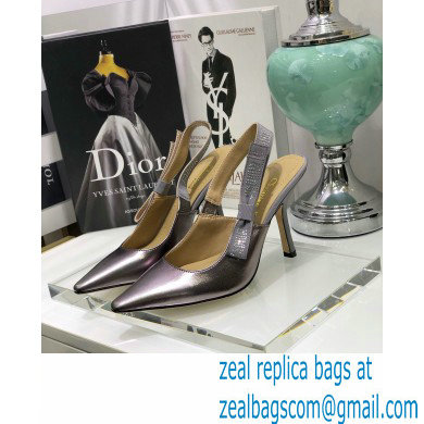 Dior Heel 9.5cm Rhinestone J'Adior Slingback Pumps Metallic Silver 2020