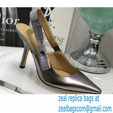 Dior Heel 9.5cm Rhinestone J'Adior Slingback Pumps Metallic Silver 2020