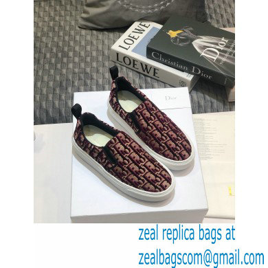 Dior Oblique Embroidered Velvet Solar Slip-On Sneakers Burgundy 2020 - Click Image to Close