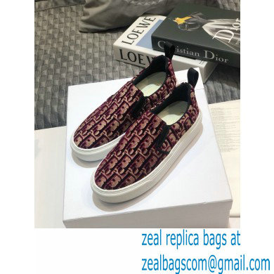 Dior Oblique Embroidered Velvet Solar Slip-On Sneakers Burgundy 2020 - Click Image to Close