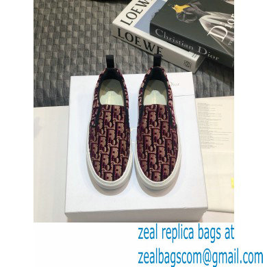 Dior Oblique Embroidered Velvet Solar Slip-On Sneakers Burgundy 2020 - Click Image to Close