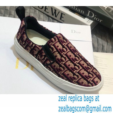 Dior Oblique Embroidered Velvet Solar Slip-On Sneakers Burgundy 2020