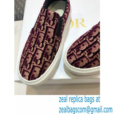 Dior Oblique Embroidered Velvet Solar Slip-On Sneakers Burgundy 2020 - Click Image to Close