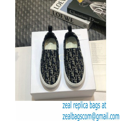 Dior Oblique Embroidered Velvet Solar Slip-On Sneakers Dark Blue 2020 - Click Image to Close