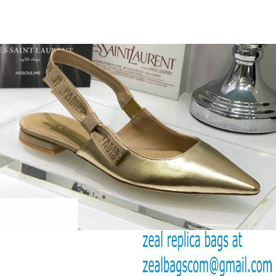 Dior Rhinestone J'Adior Slingback Ballet Flats Metallic Gold 2020