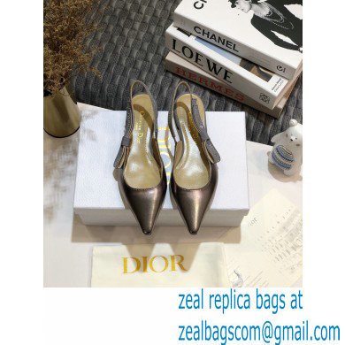 Dior Rhinestone J\'Adior Slingback Ballet Flats Metallic Silver 2020