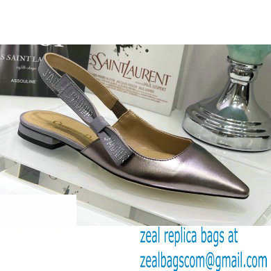 Dior Rhinestone J'Adior Slingback Ballet Flats Metallic Silver 2020