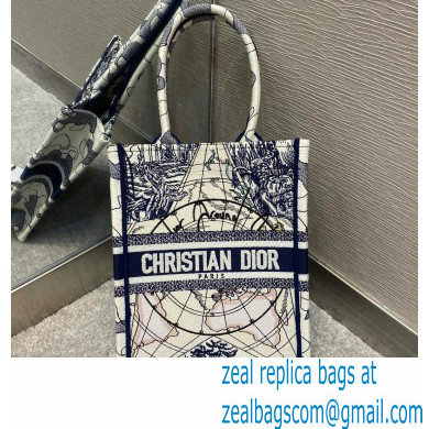 Dior Vertical Book Tote Bag in Blue Multicolor Around the World Embroidery 2020