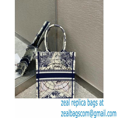 Dior Vertical Book Tote Bag in Blue Multicolor Around the World Embroidery 2020