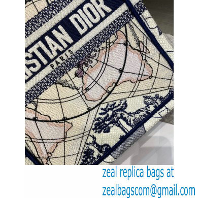 Dior Vertical Book Tote Bag in Blue Multicolor Around the World Embroidery 2020