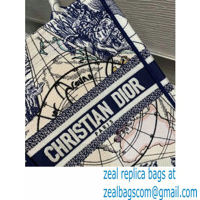 Dior Vertical Book Tote Bag in Blue Multicolor Around the World Embroidery 2020