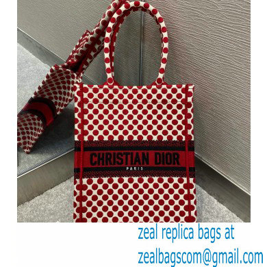 Dior Vertical Book Tote Bag in Dioramour Red Dots Embroidery 2020