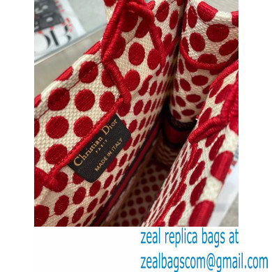 Dior Vertical Book Tote Bag in Dioramour Red Dots Embroidery 2020