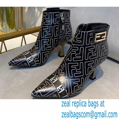 Fendi Heel 8.5cm FF Print Ankle Boots Black 2020