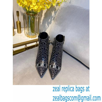 Fendi Heel 8.5cm FF Print Ankle Boots Black 2020