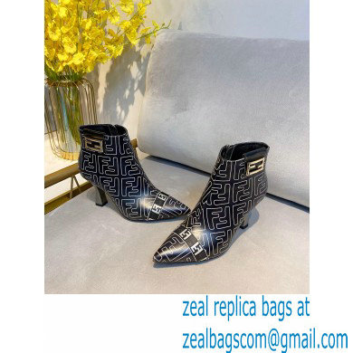 Fendi Heel 8.5cm FF Print Ankle Boots Black 2020