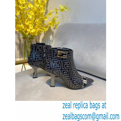 Fendi Heel 8.5cm FF Print Ankle Boots Black 2020 - Click Image to Close