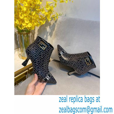Fendi Heel 8.5cm FF Print Ankle Boots Black 2020 - Click Image to Close