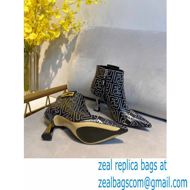 Fendi Heel 8.5cm FF Print Ankle Boots Black 2020 - Click Image to Close