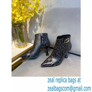 Fendi Heel 8.5cm FF Print Ankle Boots Black 2020 - Click Image to Close