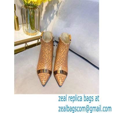 Fendi Heel 8.5cm FF Print Ankle Boots Brown 2020 - Click Image to Close