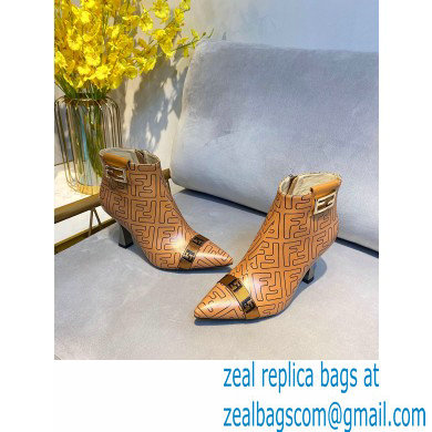 Fendi Heel 8.5cm FF Print Ankle Boots Brown 2020