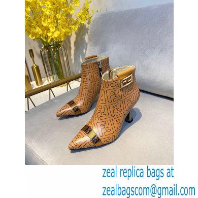 Fendi Heel 8.5cm FF Print Ankle Boots Brown 2020