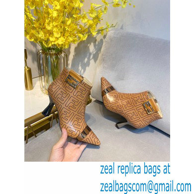 Fendi Heel 8.5cm FF Print Ankle Boots Brown 2020 - Click Image to Close