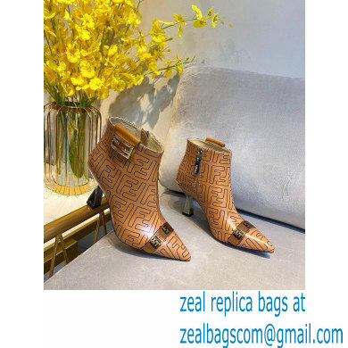 Fendi Heel 8.5cm FF Print Ankle Boots Brown 2020