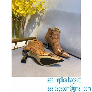 Fendi Heel 8.5cm FF Print Ankle Boots Brown 2020