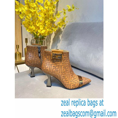 Fendi Heel 8.5cm FF Print Ankle Boots Brown 2020