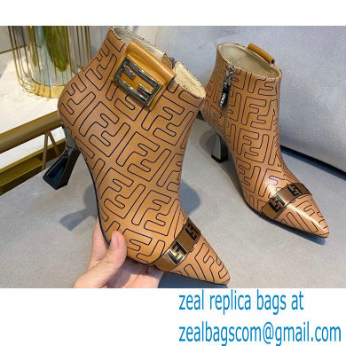 Fendi Heel 8.5cm FF Print Ankle Boots Brown 2020 - Click Image to Close